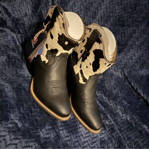 Twisted X Black and Cream Cowhide Ankle Boots